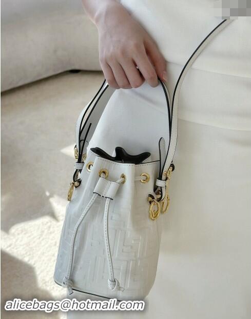 Best Product Fendi Mon Tresor Mini Bucket Bag in FF Leather FF020 White 2024