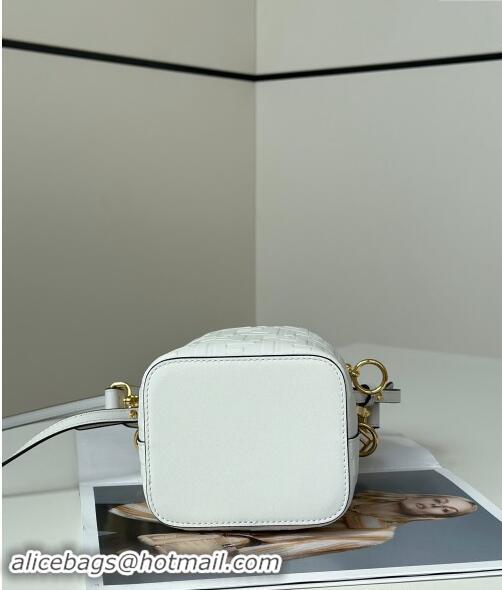 Best Product Fendi Mon Tresor Mini Bucket Bag in FF Leather FF020 White 2024