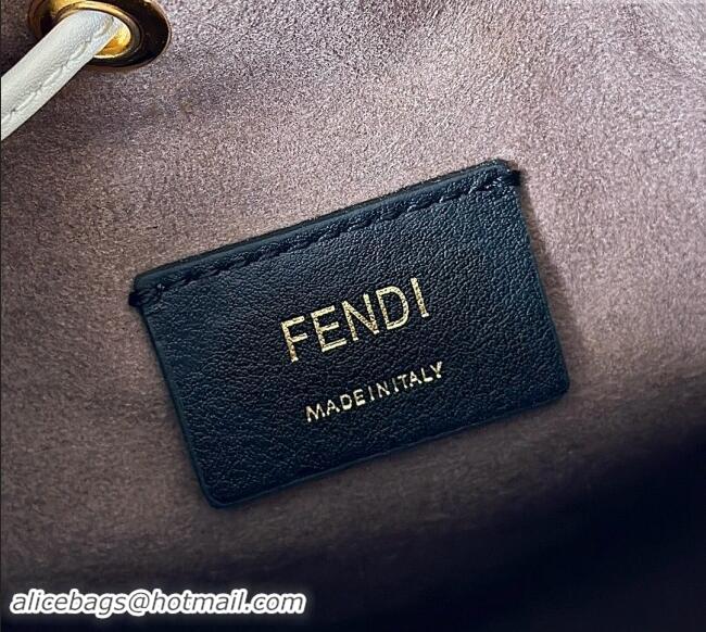 Best Product Fendi Mon Tresor Mini Bucket Bag in FF Leather FF020 White 2024