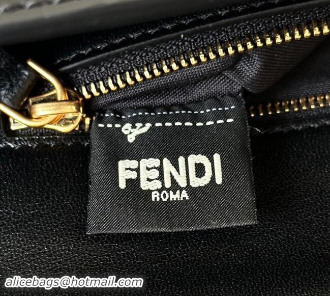 Best Grade Fendi Baguette Medium Bag in Crocodile Embossed Leather 8628 Black 2024