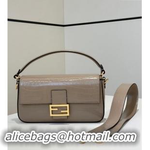 Reasonable Price Fendi Baguette Medium Bag in Crocodile Embossed Leather 8628 Grey 2024