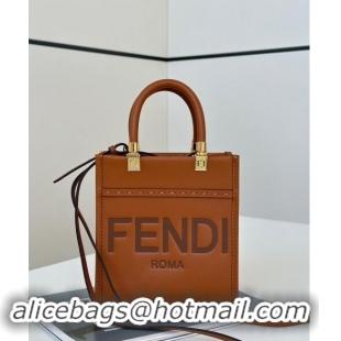 Original Cheap Fendi Mini Sunshine Shopper Tote Bag in Leather 8639S Brown 2024