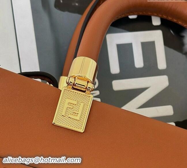 Original Cheap Fendi Mini Sunshine Shopper Tote Bag in Leather 8639S Brown 2024