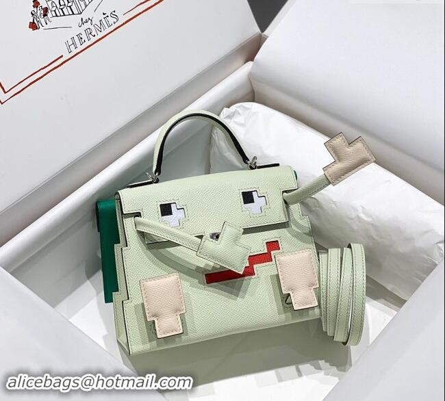 Big Discount Hermes Kelly Doll Picto Mini Bag in Calfskin Leather H1001 Bubble Green 2024 (Half Handmade)