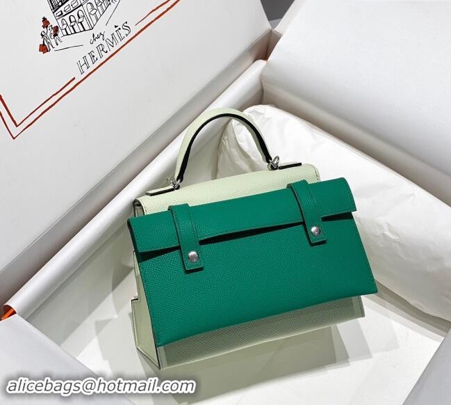 Big Discount Hermes Kelly Doll Picto Mini Bag in Calfskin Leather H1001 Bubble Green 2024 (Half Handmade)