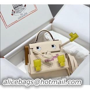 Top Design Hermes Kelly Doll Picto Mini Bag in Calfskin Leather H1001 Cream White 2024 (Half Handmade)