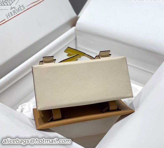 Top Design Hermes Kelly Doll Picto Mini Bag in Calfskin Leather H1001 Cream White 2024 (Half Handmade)