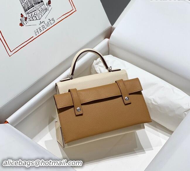 Top Design Hermes Kelly Doll Picto Mini Bag in Calfskin Leather H1001 Cream White 2024 (Half Handmade)