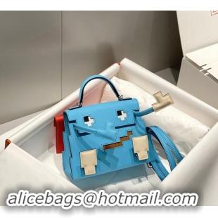 Well Crafted Hermes Kelly Doll Picto Mini Bag in Calfskin Leather H1001 Candy Blue 2024 (Half Handmade)