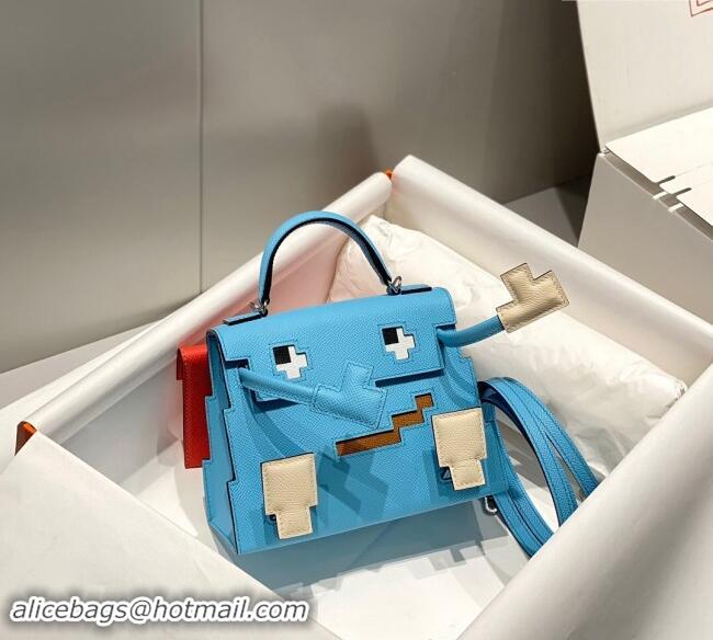 Well Crafted Hermes Kelly Doll Picto Mini Bag in Calfskin Leather H1001 Candy Blue 2024 (Half Handmade)