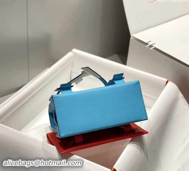 Well Crafted Hermes Kelly Doll Picto Mini Bag in Calfskin Leather H1001 Candy Blue 2024 (Half Handmade)