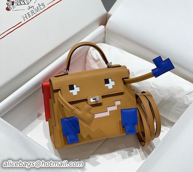 Most Popular Hermes Kelly Doll Picto Mini Bag in Calfskin Leather H1001 Milk Tea Beige 2024 (Half Handmade)