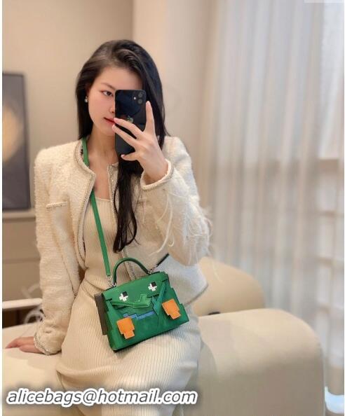 Famous Brand Hermes Kelly Doll Picto Mini Bag in Calfskin Leather H1001 Velvet Green 2024 (Half Handmade)