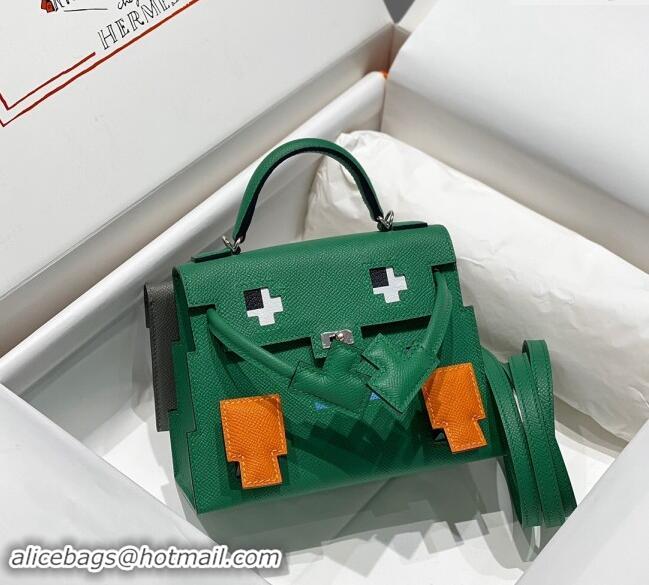 Famous Brand Hermes Kelly Doll Picto Mini Bag in Calfskin Leather H1001 Velvet Green 2024 (Half Handmade)