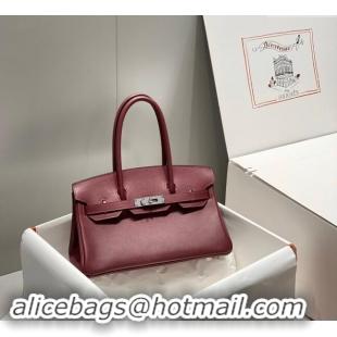 New Design Hermes Mini Shoulder Birkin Bag 29cm in Calfskin Leather H1010 Bordeaux Red 2024 (Half Handmade)