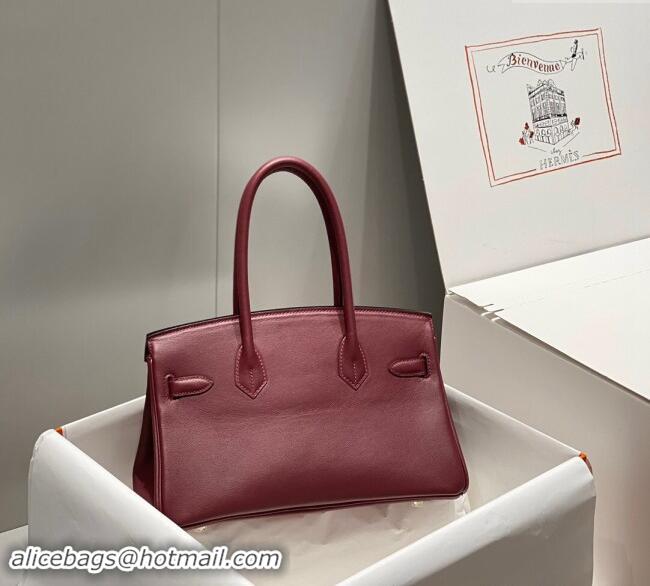 New Design Hermes Mini Shoulder Birkin Bag 29cm in Calfskin Leather H1010 Bordeaux Red 2024 (Half Handmade)