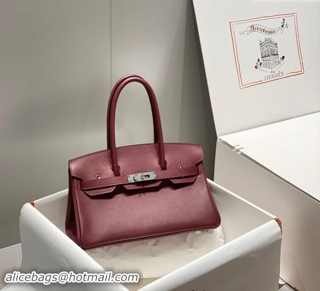 New Design Hermes Mini Shoulder Birkin Bag 29cm in Calfskin Leather H1010 Bordeaux Red 2024 (Half Handmade)