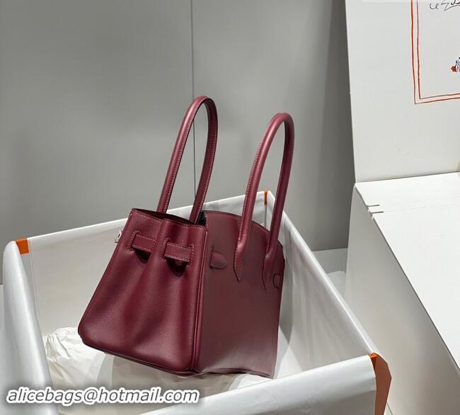 New Design Hermes Mini Shoulder Birkin Bag 29cm in Calfskin Leather H1010 Bordeaux Red 2024 (Half Handmade)