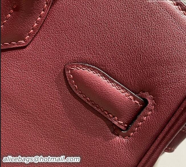 New Design Hermes Mini Shoulder Birkin Bag 29cm in Calfskin Leather H1010 Bordeaux Red 2024 (Half Handmade)