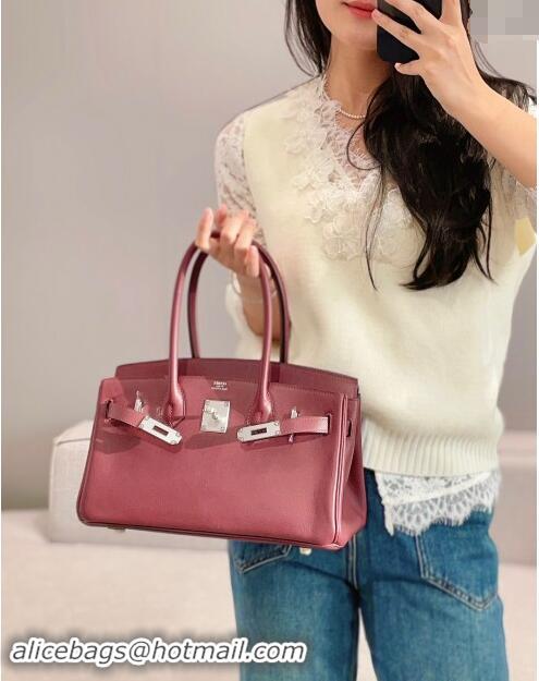 New Design Hermes Mini Shoulder Birkin Bag 29cm in Calfskin Leather H1010 Bordeaux Red 2024 (Half Handmade)