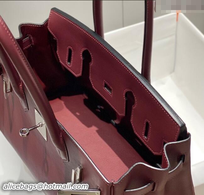 New Design Hermes Mini Shoulder Birkin Bag 29cm in Calfskin Leather H1010 Bordeaux Red 2024 (Half Handmade)