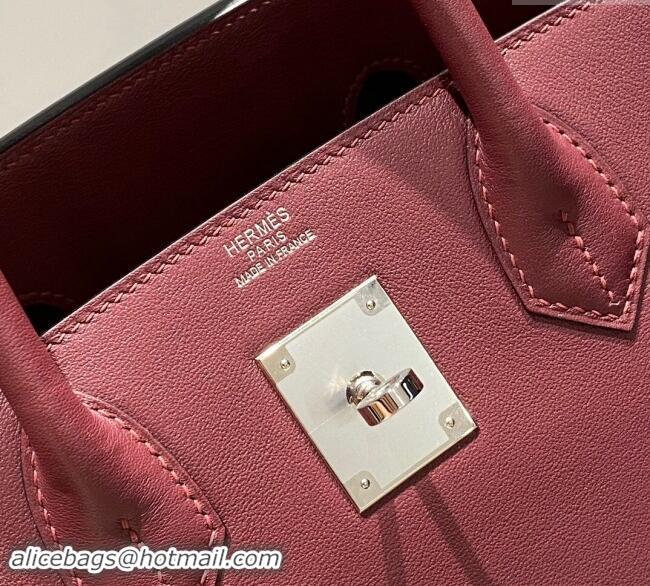 New Design Hermes Mini Shoulder Birkin Bag 29cm in Calfskin Leather H1010 Bordeaux Red 2024 (Half Handmade)