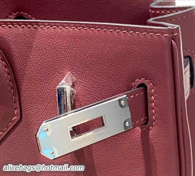 New Design Hermes Mini Shoulder Birkin Bag 29cm in Calfskin Leather H1010 Bordeaux Red 2024 (Half Handmade)