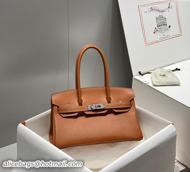 Top Grade Hermes Mini Shoulder Birkin Bag 29cm in Calfskin Leather H1010 Golden Brown 2024 (Half Handmade)