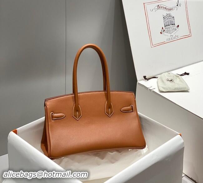 Top Grade Hermes Mini Shoulder Birkin Bag 29cm in Calfskin Leather H1010 Golden Brown 2024 (Half Handmade)