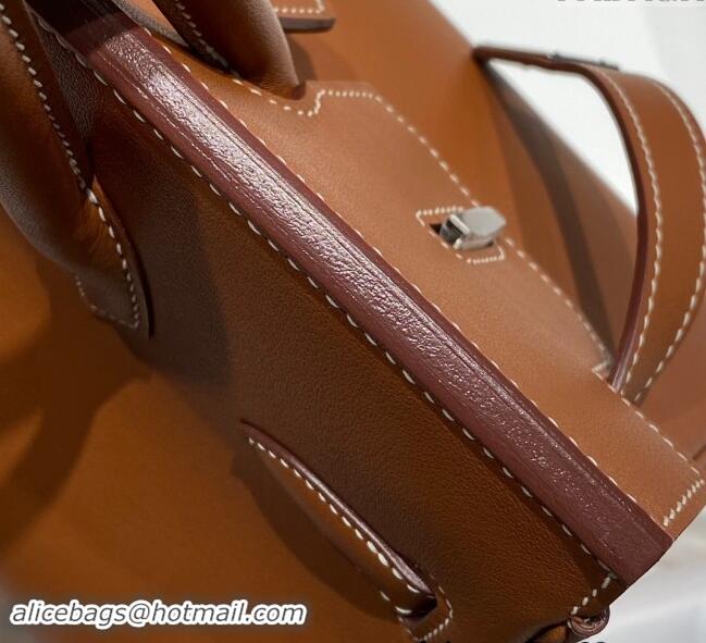 Top Grade Hermes Mini Shoulder Birkin Bag 29cm in Calfskin Leather H1010 Golden Brown 2024 (Half Handmade)