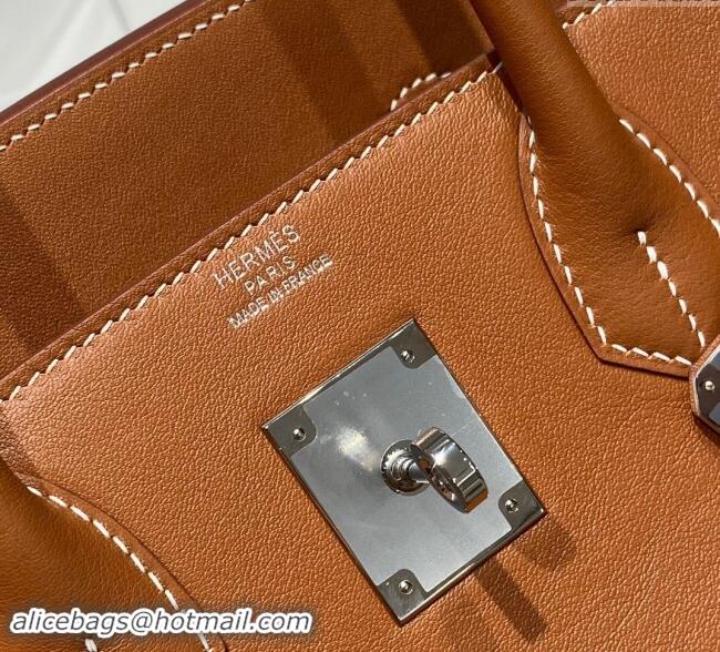 Top Grade Hermes Mini Shoulder Birkin Bag 29cm in Calfskin Leather H1010 Golden Brown 2024 (Half Handmade)