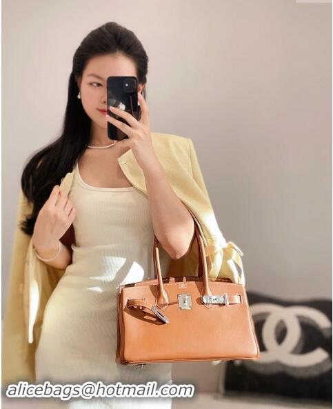 Top Grade Hermes Mini Shoulder Birkin Bag 29cm in Calfskin Leather H1010 Golden Brown 2024 (Half Handmade)