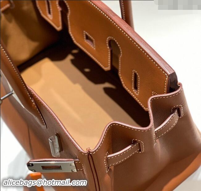 Top Grade Hermes Mini Shoulder Birkin Bag 29cm in Calfskin Leather H1010 Golden Brown 2024 (Half Handmade)