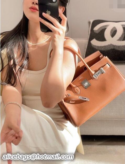 Top Grade Hermes Mini Shoulder Birkin Bag 29cm in Calfskin Leather H1010 Golden Brown 2024 (Half Handmade)