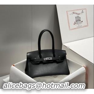 Market Sells Hermes Mini Shoulder Birkin Bag 29cm in Calfskin Leather H1010 Black/Silver 2024 (Half Handmade)