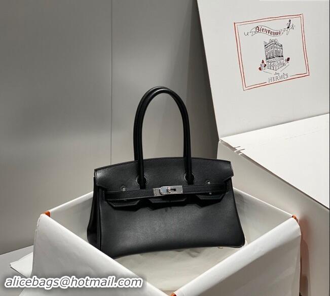 Market Sells Hermes Mini Shoulder Birkin Bag 29cm in Calfskin Leather H1010 Black/Silver 2024 (Half Handmade)