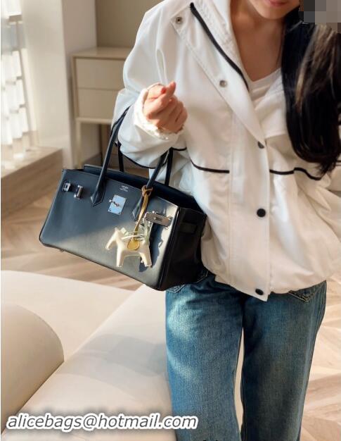 Market Sells Hermes Mini Shoulder Birkin Bag 29cm in Calfskin Leather H1010 Black/Silver 2024 (Half Handmade)