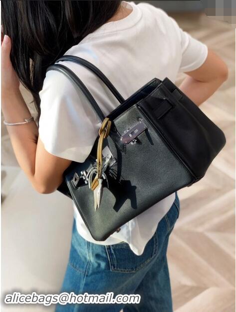 Market Sells Hermes Mini Shoulder Birkin Bag 29cm in Calfskin Leather H1010 Black/Silver 2024 (Half Handmade)