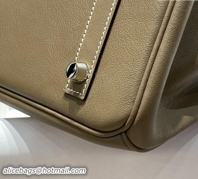 Grade Quality Hermes Mini Shoulder Birkin Bag 29cm in Calfskin Leather H1010 Elephant Grey 2024 (Half Handmade)