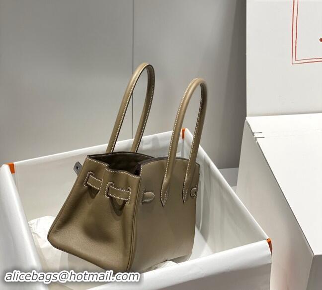 Grade Quality Hermes Mini Shoulder Birkin Bag 29cm in Calfskin Leather H1010 Elephant Grey 2024 (Half Handmade)