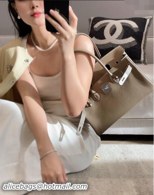 Grade Quality Hermes Mini Shoulder Birkin Bag 29cm in Calfskin Leather H1010 Elephant Grey 2024 (Half Handmade)