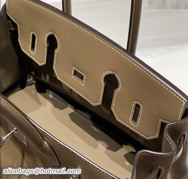 Grade Quality Hermes Mini Shoulder Birkin Bag 29cm in Calfskin Leather H1010 Elephant Grey 2024 (Half Handmade)