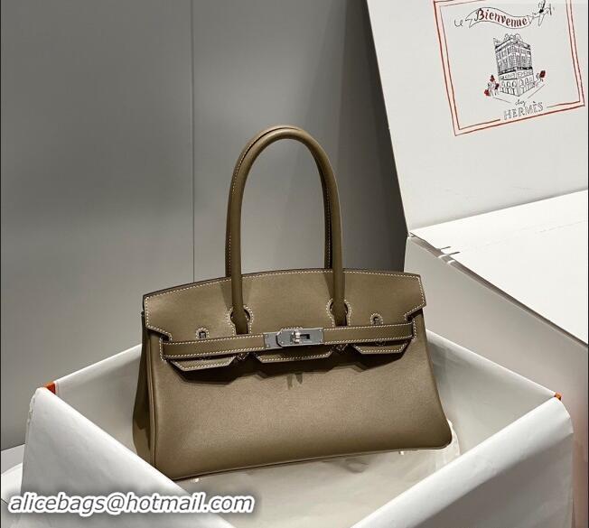 Grade Quality Hermes Mini Shoulder Birkin Bag 29cm in Calfskin Leather H1010 Elephant Grey 2024 (Half Handmade)