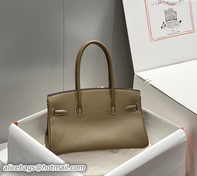 Grade Quality Hermes Mini Shoulder Birkin Bag 29cm in Calfskin Leather H1010 Elephant Grey 2024 (Half Handmade)