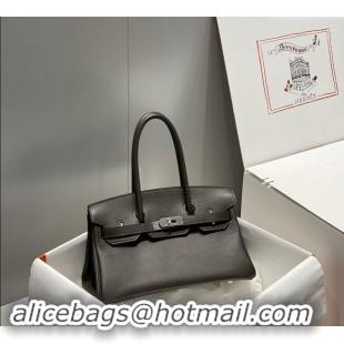 New Cheap Hermes Mini Shoulder Birkin Bag 29cm in Calfskin Leather H1010 Ebony Grey 2024 (Half Handmade)