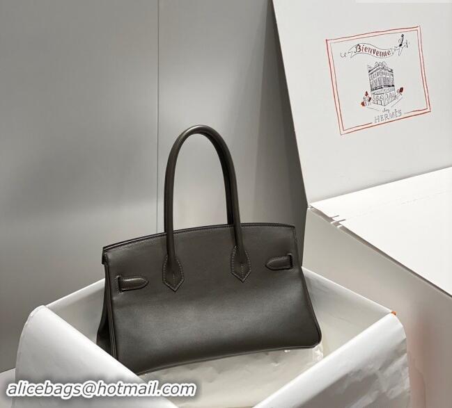 New Cheap Hermes Mini Shoulder Birkin Bag 29cm in Calfskin Leather H1010 Ebony Grey 2024 (Half Handmade)