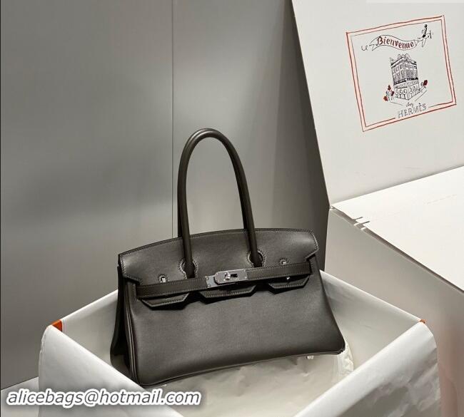 New Cheap Hermes Mini Shoulder Birkin Bag 29cm in Calfskin Leather H1010 Ebony Grey 2024 (Half Handmade)