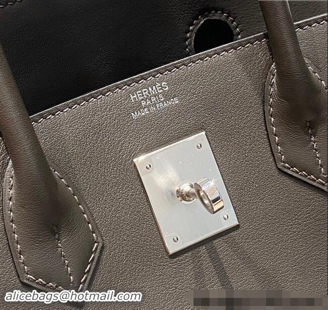 New Cheap Hermes Mini Shoulder Birkin Bag 29cm in Calfskin Leather H1010 Ebony Grey 2024 (Half Handmade)