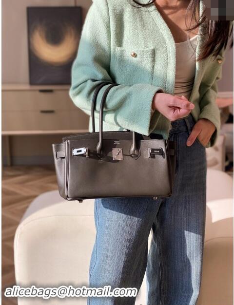 New Cheap Hermes Mini Shoulder Birkin Bag 29cm in Calfskin Leather H1010 Ebony Grey 2024 (Half Handmade)