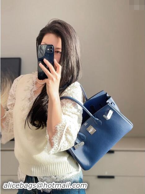 Classic Discount Hermes Mini Shoulder Birkin Bag 29cm in Calfskin Leather H1010 Deep Blue 2024 (Half Handmade)